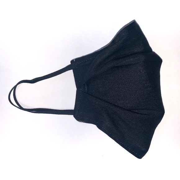 Black Linen Face Mask Handmade Cotton Slot Filter - Picture 3 of 3